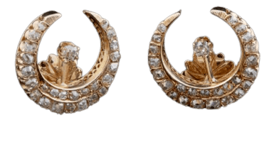Boucles d'oreilles Boucles d'oreilles Belle Époque - Croissants de lune en or jaune et diamants 58 Facettes C16