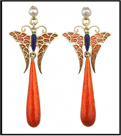 Boucles d'oreilles Art nouveau - Boucles d'oreilles papillon en or jaune, émail et perles 58 Facettes C20