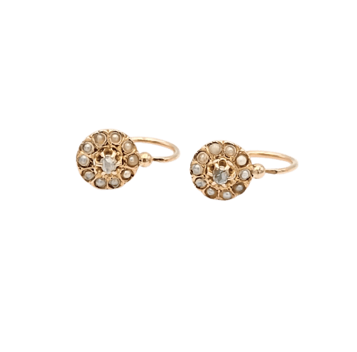Boucles d'oreilles Boucles d'oreilles dormeuses anciennes en or rose 18K, perles et diamants 58 Facettes LH/151