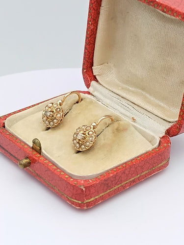 Boucles d'oreilles Boucles d'oreilles dormeuses anciennes en or rose 18K, perles et diamants 58 Facettes LH/151