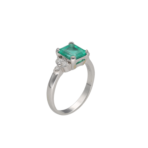 Bague Bague Émeraude 1,80 ct & Diamants 0,30 ct G-VS – Or Gris 18k – Taille 60/61 – Vers 2000 58 Facettes FB11340