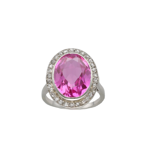 Bague Bague Art Déco Verneuil Rose & Roses de Diamants – Or Gris 18k – Taille 53 – Vers 1930 58 Facettes FB11453
