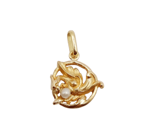 Pendentif Pendentif antique chimère ou griffon ailé en or rose 18k avec perle 58 Facettes A06776