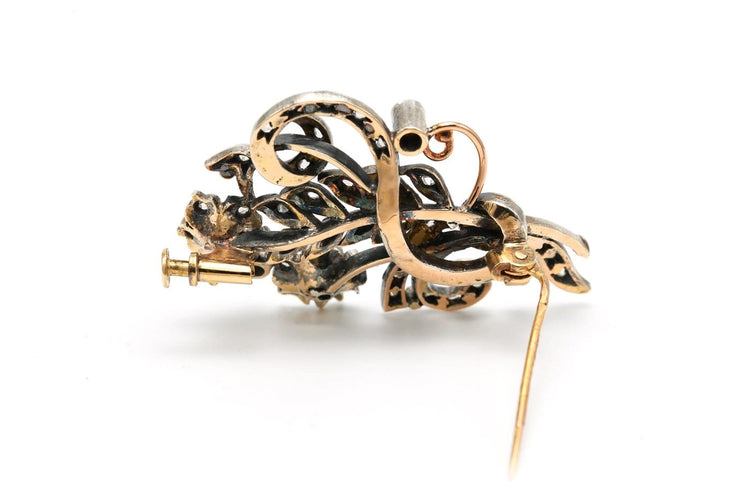 Broche Broche Art nouveau en or jaune 18 carats et argent, diamants taille rose et perle 58 Facettes 22961