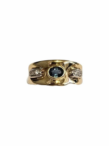Bague en or jaune 18 carats avec saphir bleu et diamants 58 Facettes 18138