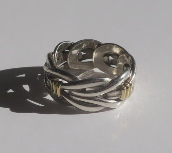 Bague 54 Christofle Symphonie - Bague alliance tressée en or jaune 18 carats et argent 58 Facettes Bague