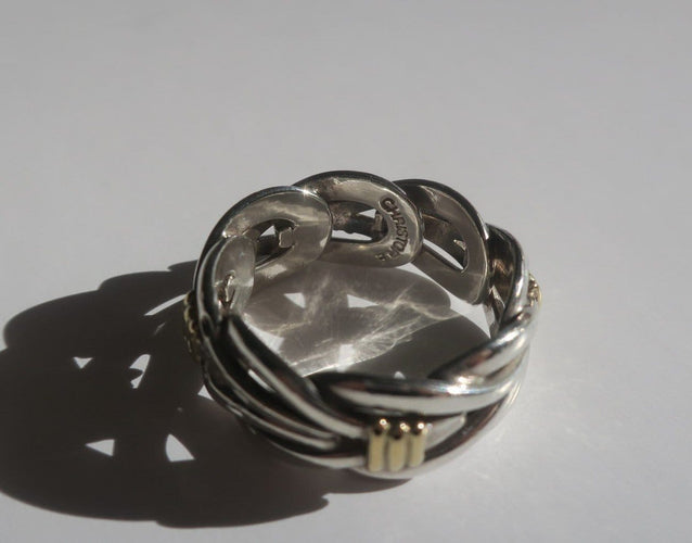 Bague 54 Christofle Symphonie - Bague alliance tressée en or jaune 18 carats et argent 58 Facettes Bague
