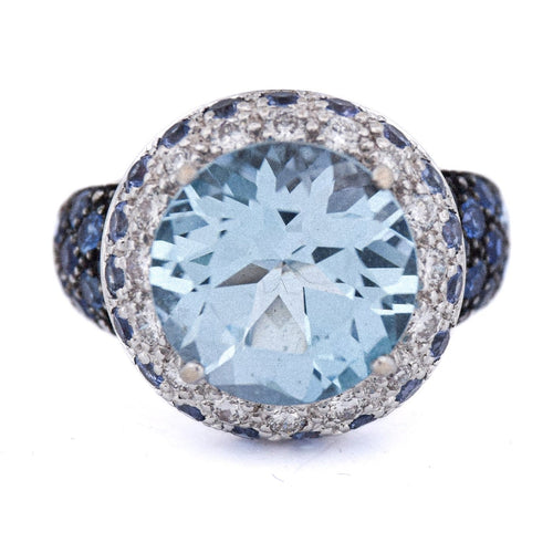 Bague 59 Bague vintage en or blanc 18 ct avec topaze, saphirs et diamants 58 Facettes AN421 (00619)