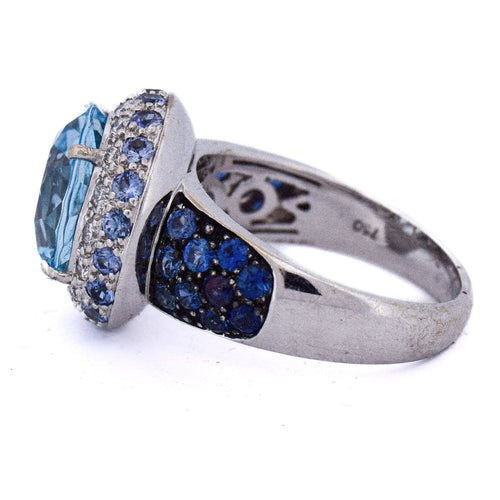 Bague 59 Bague vintage en or blanc 18 ct avec topaze, saphirs et diamants 58 Facettes AN421 (00619)