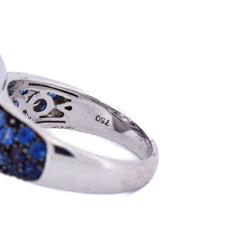 Bague 59 Bague vintage en or blanc 18 ct avec topaze, saphirs et diamants 58 Facettes AN421 (00619)