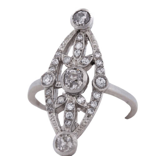 Bague 52 Bague Art déco en platine 950 avec diamants taille ancienne 58 Facettes AN458 (0579)