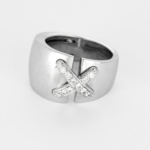 Bague 57 CHAUMET - Bague double lien en or gris et diamants 58 Facettes B250660