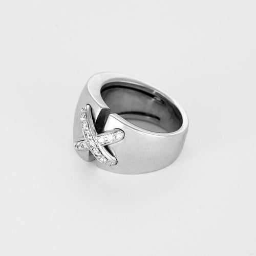 Bague 57 CHAUMET - Bague double lien en or gris et diamants 58 Facettes B250660
