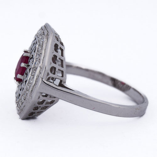 Bague 59 Bague Art déco - Bague en or blanc 18 ct avec rubis et diamants 58 Facettes AN111 (0079)