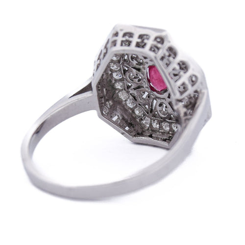Bague 59 Bague Art déco - Bague en or blanc 18 ct avec rubis et diamants 58 Facettes AN111 (0079)