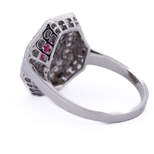 Bague 59 Bague Art déco - Bague en or blanc 18 ct avec rubis et diamants 58 Facettes AN111 (0079)