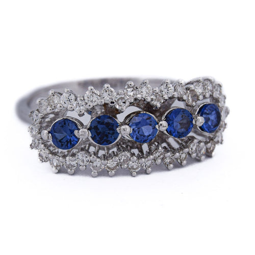 Bague 56 Bague en or blanc 18 ct avec saphirs et diamants 58 Facettes AN384 (5179)