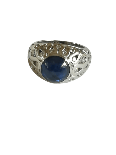 Bague 52 Bague dôme - Saphir cabochon et diamants en or blanc 18 ct 58 Facettes 01354