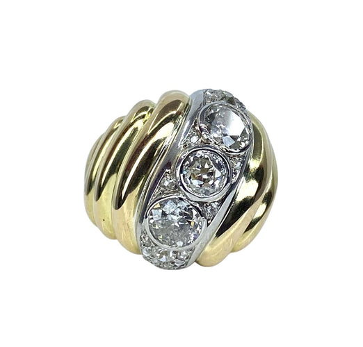 Bague 56 Bague godronnée en or jaune 18 carats et platine avec diamants 58 Facettes AB690