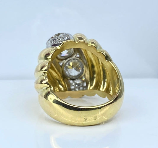Bague 56 Bague godronnée en or jaune 18 carats et platine avec diamants 58 Facettes AB690