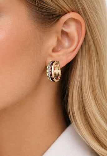 Boucles d'oreilles Boucheron Quatre - Boucles d'oreilles créoles en or jaune, rose et blanc, diamants 58 Facettes Boucles d’oreilles