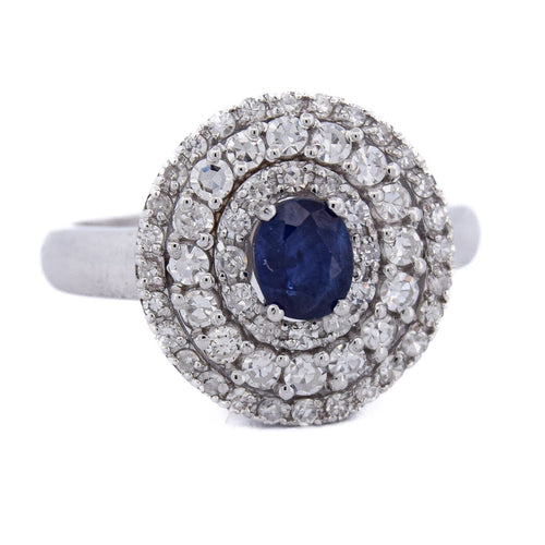 Bague 54 Bague - Or blanc 18 ct avec saphir et diamants 58 Facettes AN551 (0089)