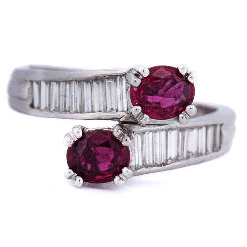 Bague 55 Bague vintage en or blanc 18 ct avec rubis et diamants 58 Facettes AN590 '(00119)