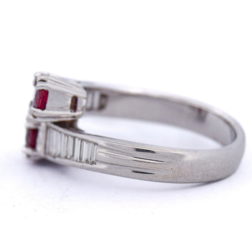 Bague 55 Bague vintage en or blanc 18 ct avec rubis et diamants 58 Facettes AN590 '(00119)