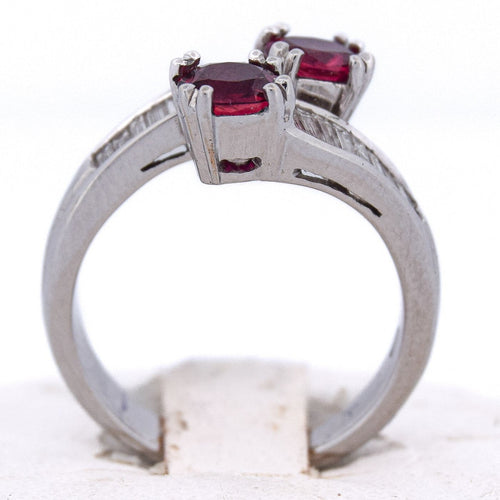 Bague 55 Bague vintage en or blanc 18 ct avec rubis et diamants 58 Facettes AN590 '(00119)