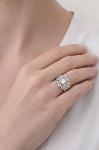 Bague 56 Bague tank Art déco en platine 850 et diamants 58 Facettes BAGUE-LP1850