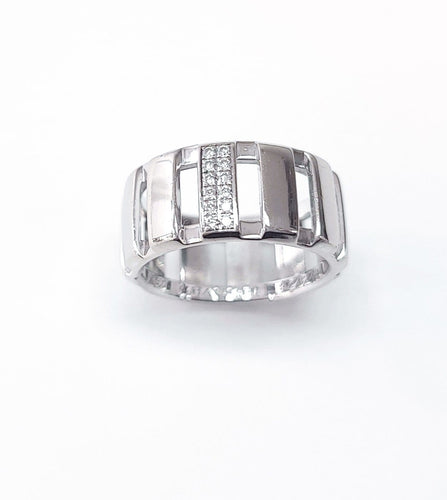 Bague 55 Chaumet Class One - Bague bandeau ajourée en or blanc et diamants 58 Facettes CHAUM-CLAS1-2047