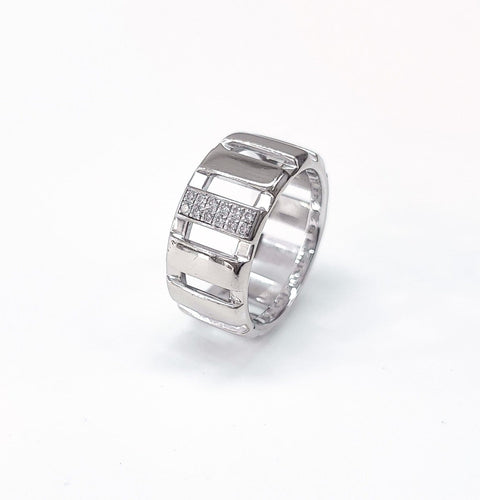 Bague 55 Chaumet Class One - Bague bandeau ajourée en or blanc et diamants 58 Facettes CHAUM-CLAS1-2047