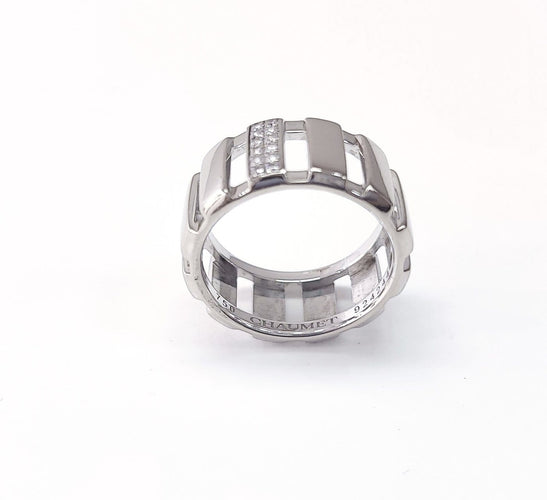 Bague 55 Chaumet Class One - Bague bandeau ajourée en or blanc et diamants 58 Facettes CHAUM-CLAS1-2047