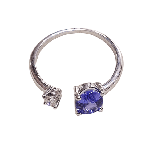Bague 54 Bague en or blanc 18k avec tanzanite et diamant brillant 58 Facettes S474