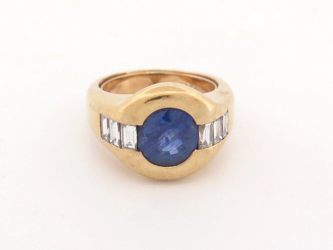 Bague 57 Poiray - Bague en or jaune 18k avec saphir et diamants baguette, T57 58 Facettes 273906