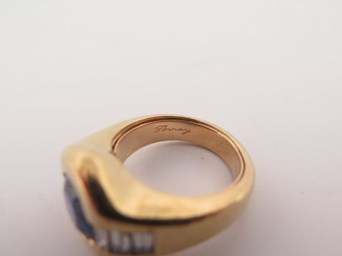 Bague 57 Poiray - Bague en or jaune 18k avec saphir et diamants baguette, T57 58 Facettes 273906