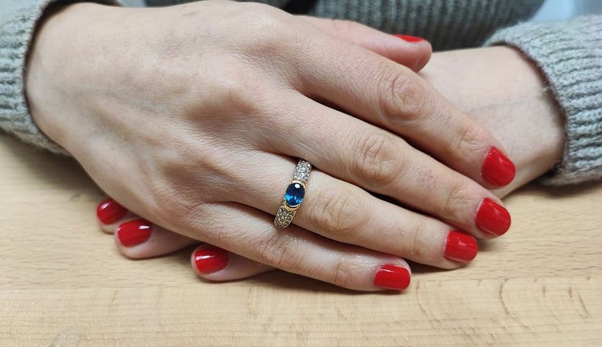 Bague 52 Bague jonc en or jaune 18K avec saphir et diamants 58 Facettes Bag.Jonc.Saph-2047