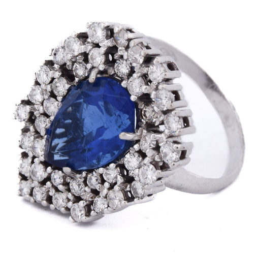 Bague 54 Bague en or blanc 18 kt avec saphir poire et diamants 58 Facettes AN P8 (05229)