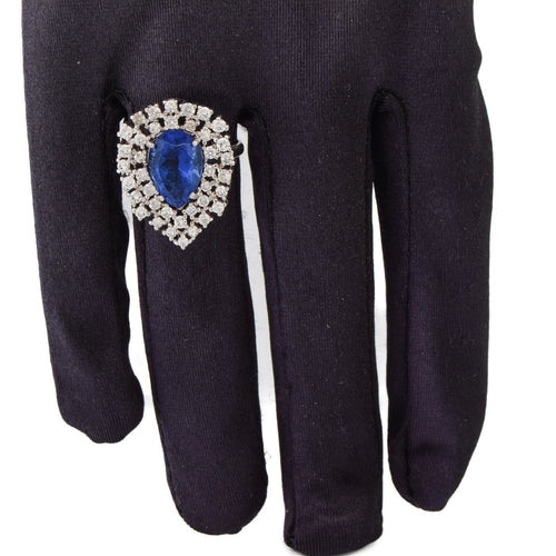 Bague 54 Bague en or blanc 18 kt avec saphir poire et diamants 58 Facettes AN P8 (05229)