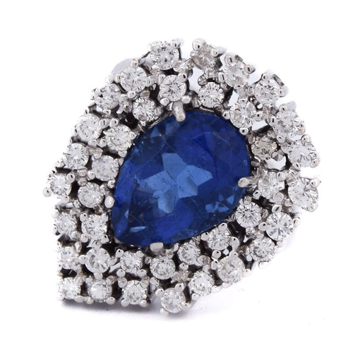 Bague 54 Bague en or blanc 18 kt avec saphir poire et diamants 58 Facettes AN P8 (05229)