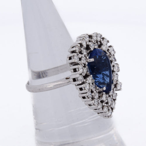 Bague 54 Bague en or blanc 18 kt avec saphir poire et diamants 58 Facettes AN P8 (05229)