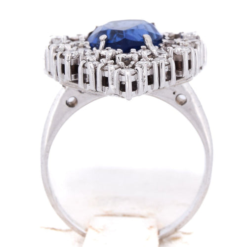 Bague 54 Bague en or blanc 18 kt avec saphir poire et diamants 58 Facettes AN P8 (05229)