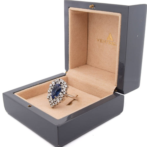 Bague 54 Bague en or blanc 18 kt avec saphir poire et diamants 58 Facettes AN P8 (05229)