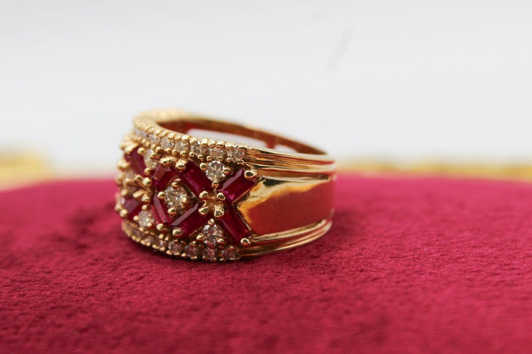 Bague 56 Bague large rubis et diamants en or jaune 58 Facettes 250630