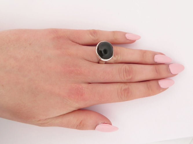 Bague 55 Tiffany & Co Elsa Peretti - Bague cabochon en argent 925 et jade noir 58 Facettes 273865