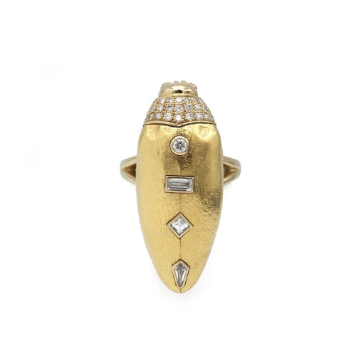 Bague 54 Bibi van der Velden Scarabée - Bague en or jaune avec diamants et tsavorites 58 Facettes 250368R