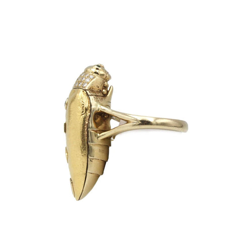 Bague 54 Bibi van der Velden Scarabée - Bague en or jaune avec diamants et tsavorites 58 Facettes 250368R