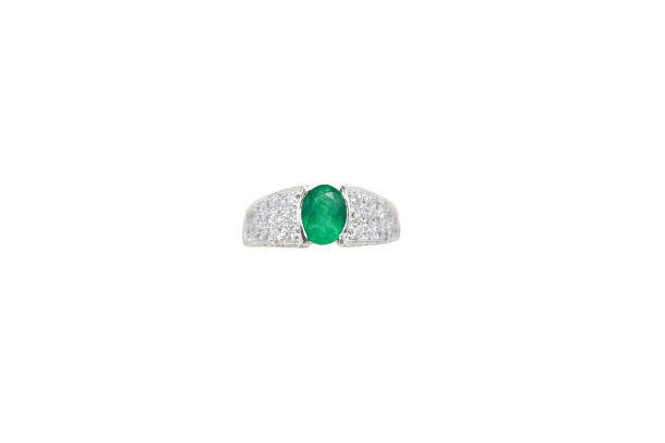 Bague 56 Bague jonc émeraude en or blanc 750 pavée de diamants 58 Facettes 250409