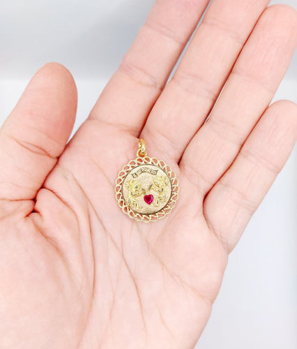Pendentif Pendentif médaille d’amour en or rose 18k, rubis synthétique 58 Facettes A06908