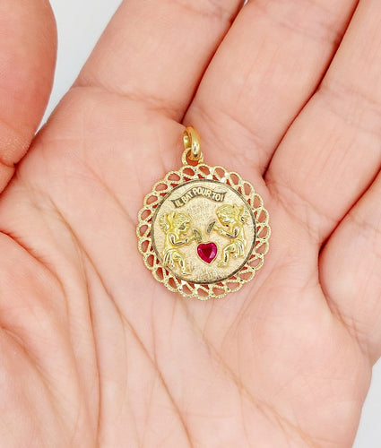 Pendentif Pendentif médaille d’amour en or rose 18k, rubis synthétique 58 Facettes A06908